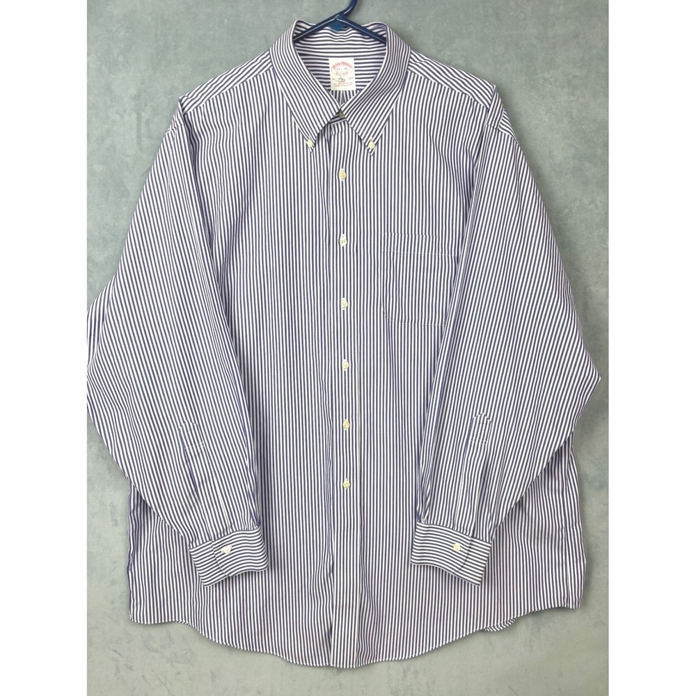 Brooks Brothers Mens 17.5 34 Blue White Striped Supima Cotton Button Down Shirt